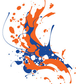 splattered orange and blue paint