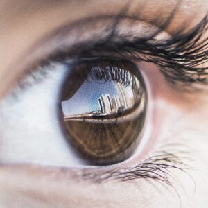Eyeball reflecting a building