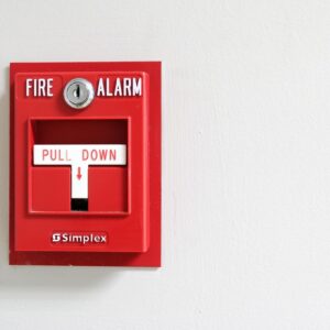 Fire alarm on a blank wall